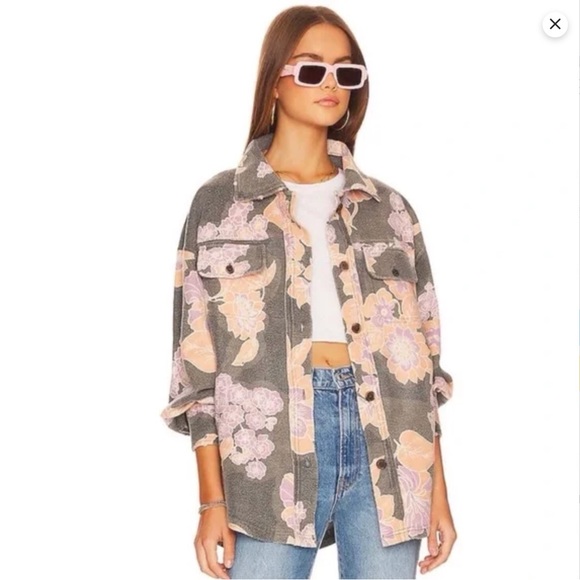 NEW NWT Free People Printed Floral Ruby Jacket Sweatshirt Cardigan Small - Picture 3 of 10